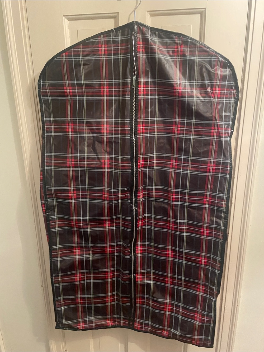 Red and Black Plaid Vinyl Garment Bag